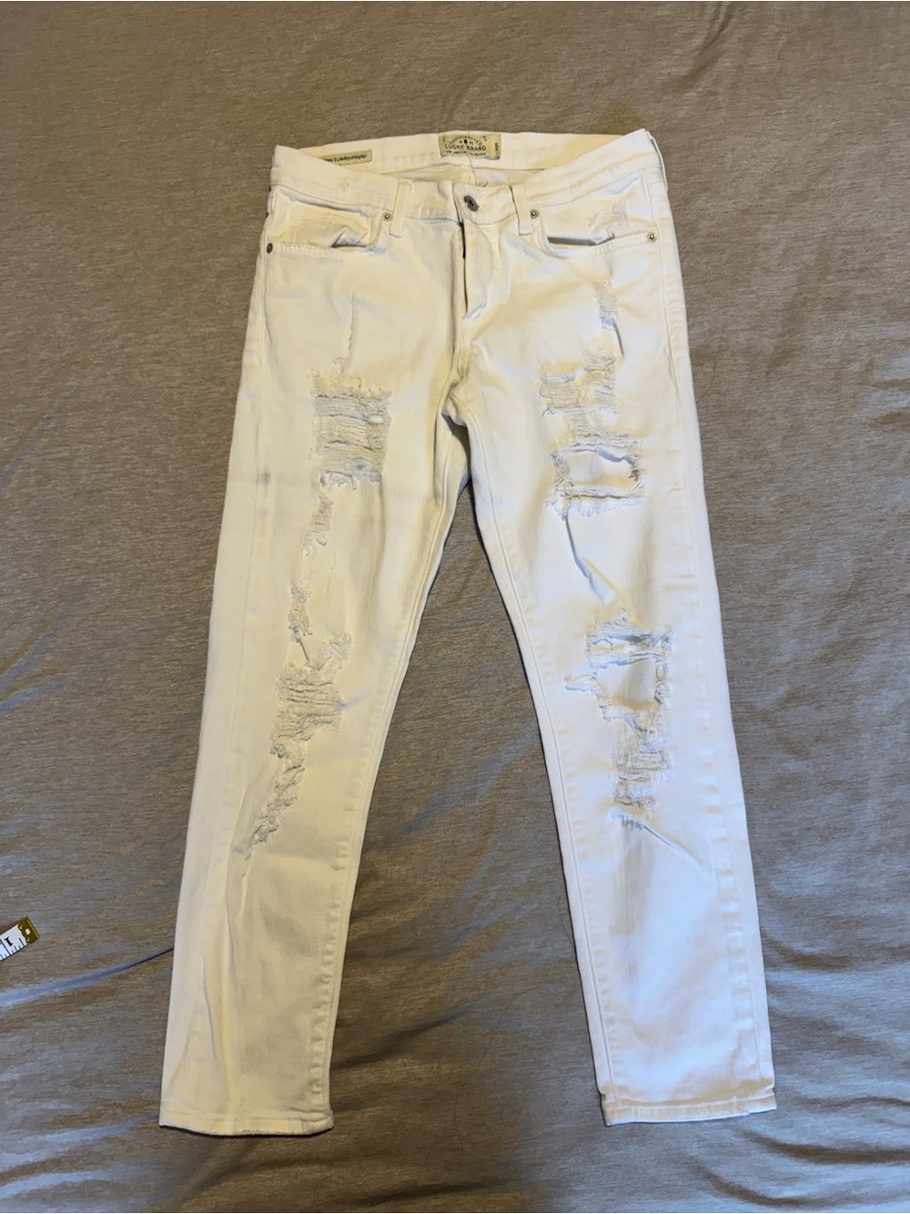 Lucky Brand White Distressed Skinny Jeans - Ripped Front Detail Size 4/27
